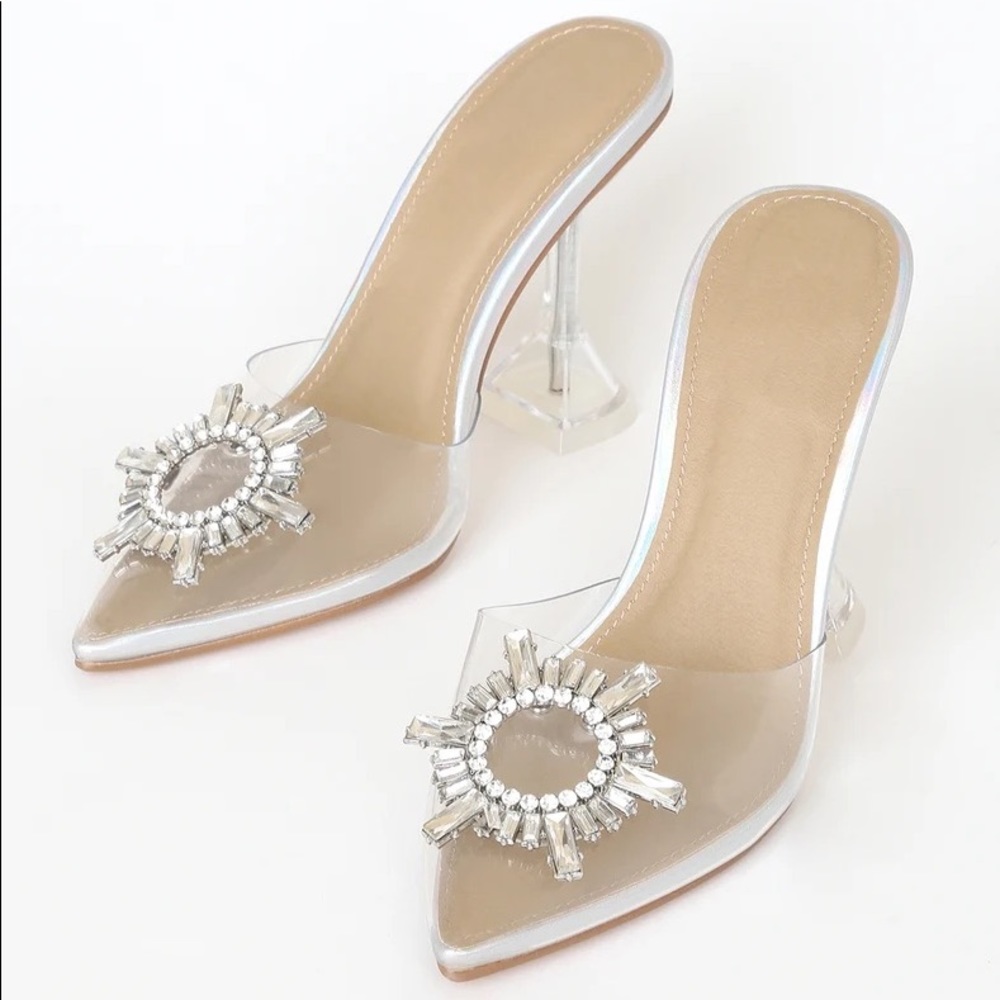 Lulu’s Midnight Silver Holographic Pointed-Toe Heels